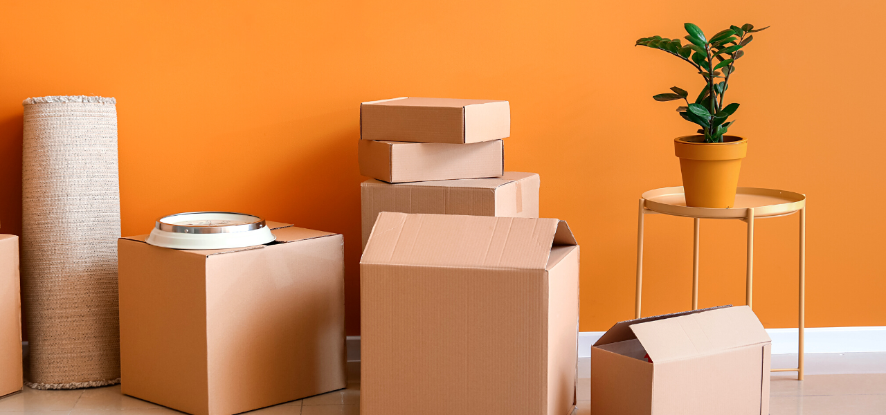 A set of boxes stacked neatly after moving.
